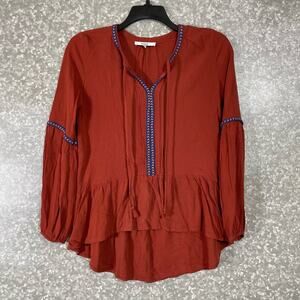 Ro & De Rust Orange Embroidered Hi-Low Peasant Top - Size Small - Long Sleeves